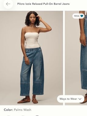 Pilcro Izzie Relaxed Pull-On Barrel Jeans — Palm Wash Blue